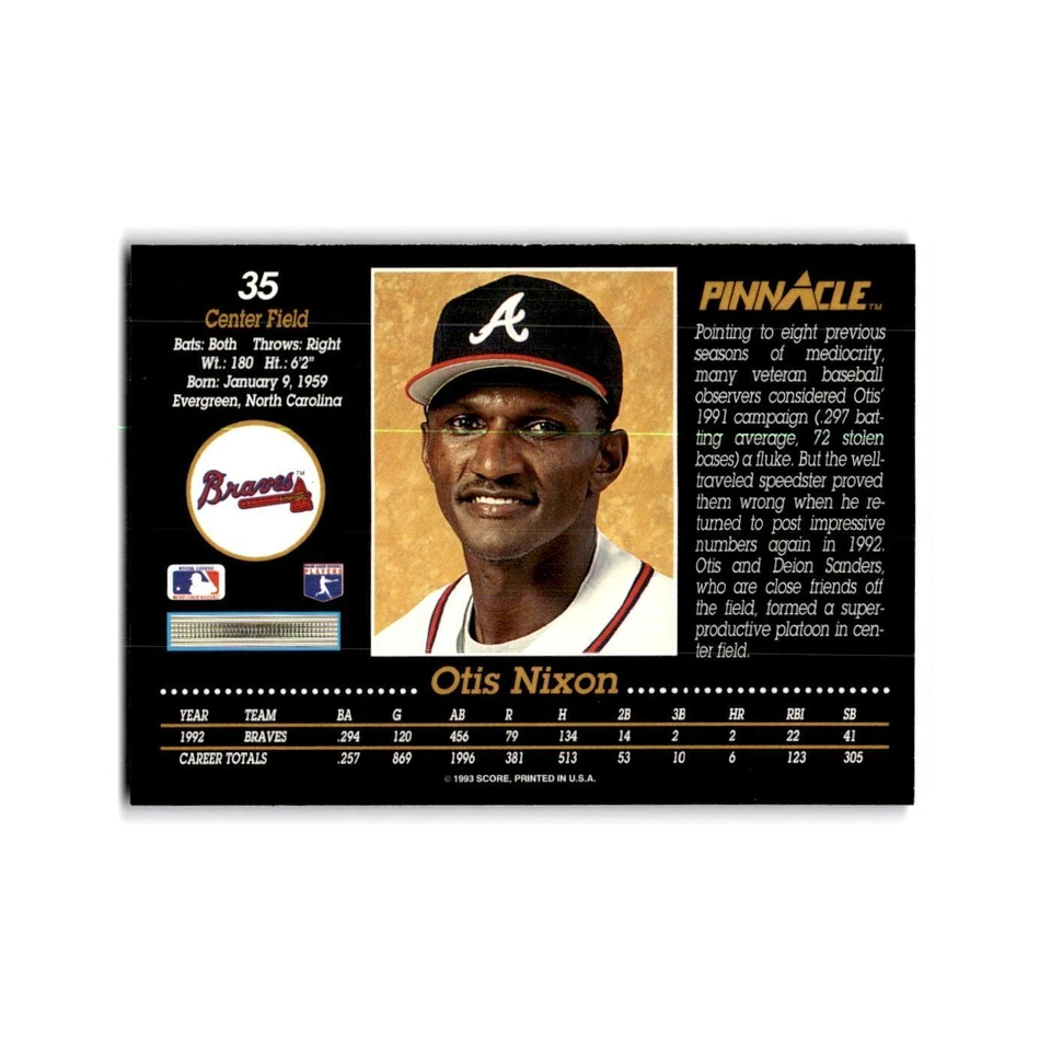 Otis Nixon 1993 Pinnacle #35 Atlanta Braves Baseball Card NM - Image 2 of 3