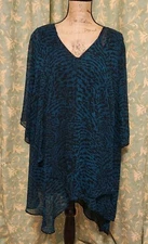 Catherine's Women's 2X 22/24 Teal & Black Short Sleeve Asymmetrical Tunic Blouse