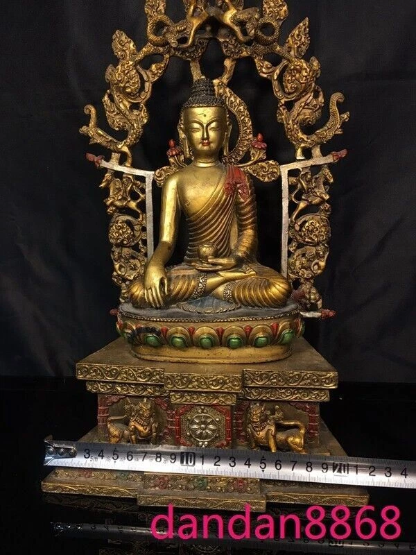 15.6" Tíbet Budismo Templo Bronce Pintado Shakyamuni Medicina Buda Estatua Foto 4 de 4