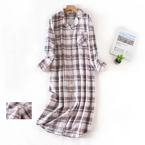 US Women's Flannel Cotton Long Sleeve Nightgown Nightwear Sleepwear/Sleep Dress - Bild 43 von 60