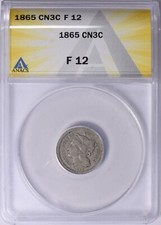 1865  -  3  CENT  -  CN3C  -  ANACS  FINE  12  -  FIRST  YEAR  FOR  THIS  TYPE