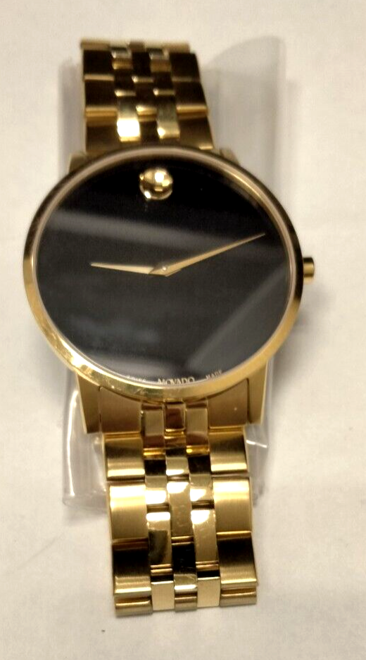 Movado Swiss Made Black dial Gold tone 07.1.36.1494 concave