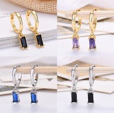 Women Silver Gold Rectangle CZ Crystal Small Huggie Hoop Earrings Trendy Jewelry