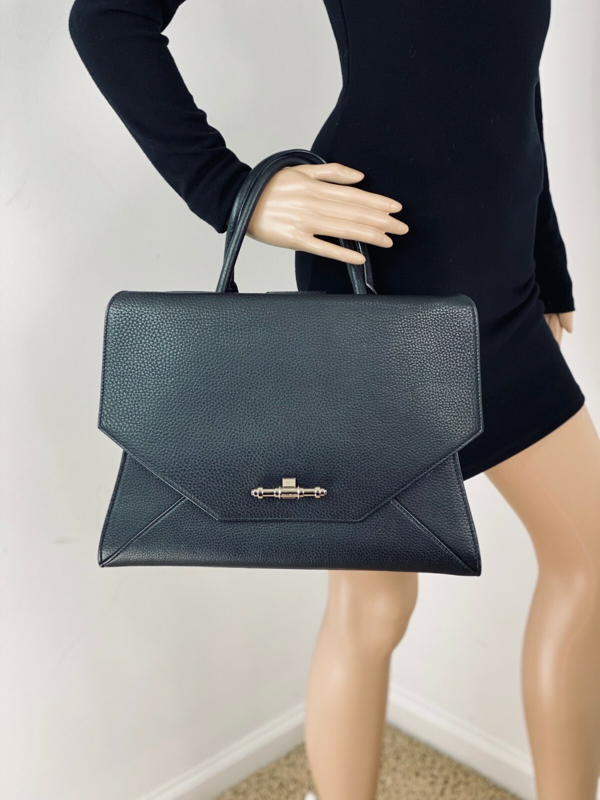 Givenchy Hand Bag Obsedia Medium Flap Black Pebbl… - image 8