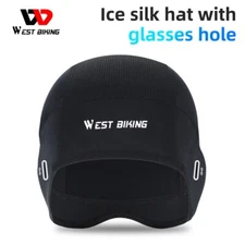 Cycling Cap Ice Silk Sports Skull Cap Helmet Liner Hat with Glasses Holes Black