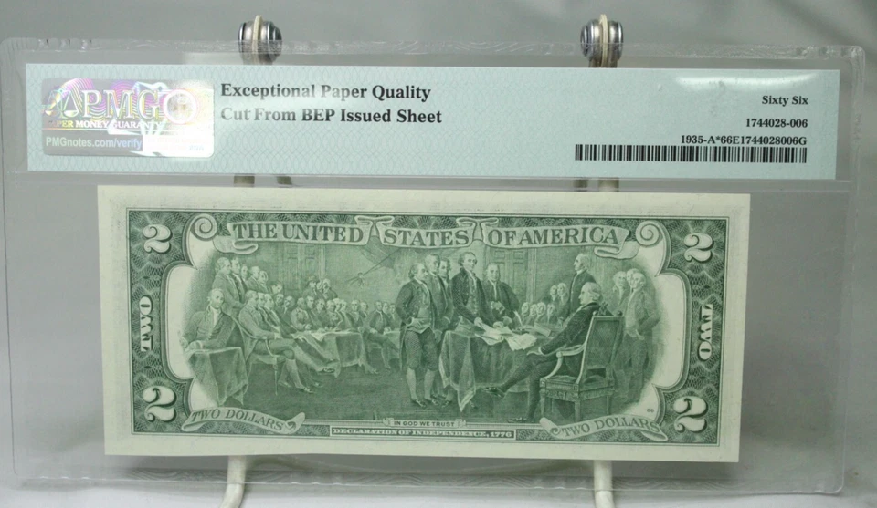 1976 $2 Federal Reserve Note Boston Star Note Fr#1935A* PMG 66EPQ #6332 - Image 2 of 2