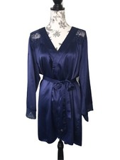 PLAYBOY Womens Navy Blue Long Sleeve Belt Diamonte Robe Dressing Gown Size L