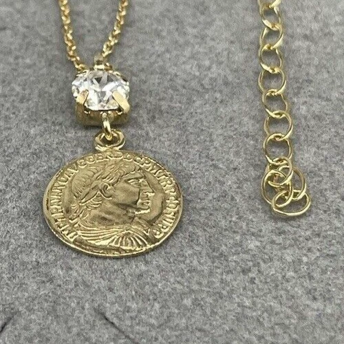 COLLANA DONNA TEMA FESTA DI LAUREA VOLTO ROMANO CORONA ALLORO ARGENTO 925 DORATO - Immagine 2 di 4