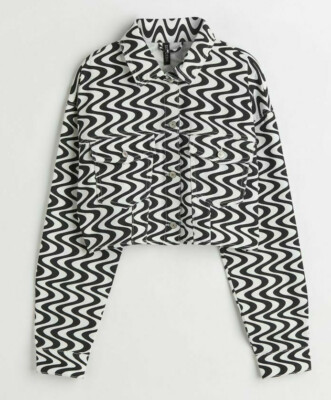 Divided By H&M Cropped Jacket Women s Sz M Cotton Twill  Black & White NWT