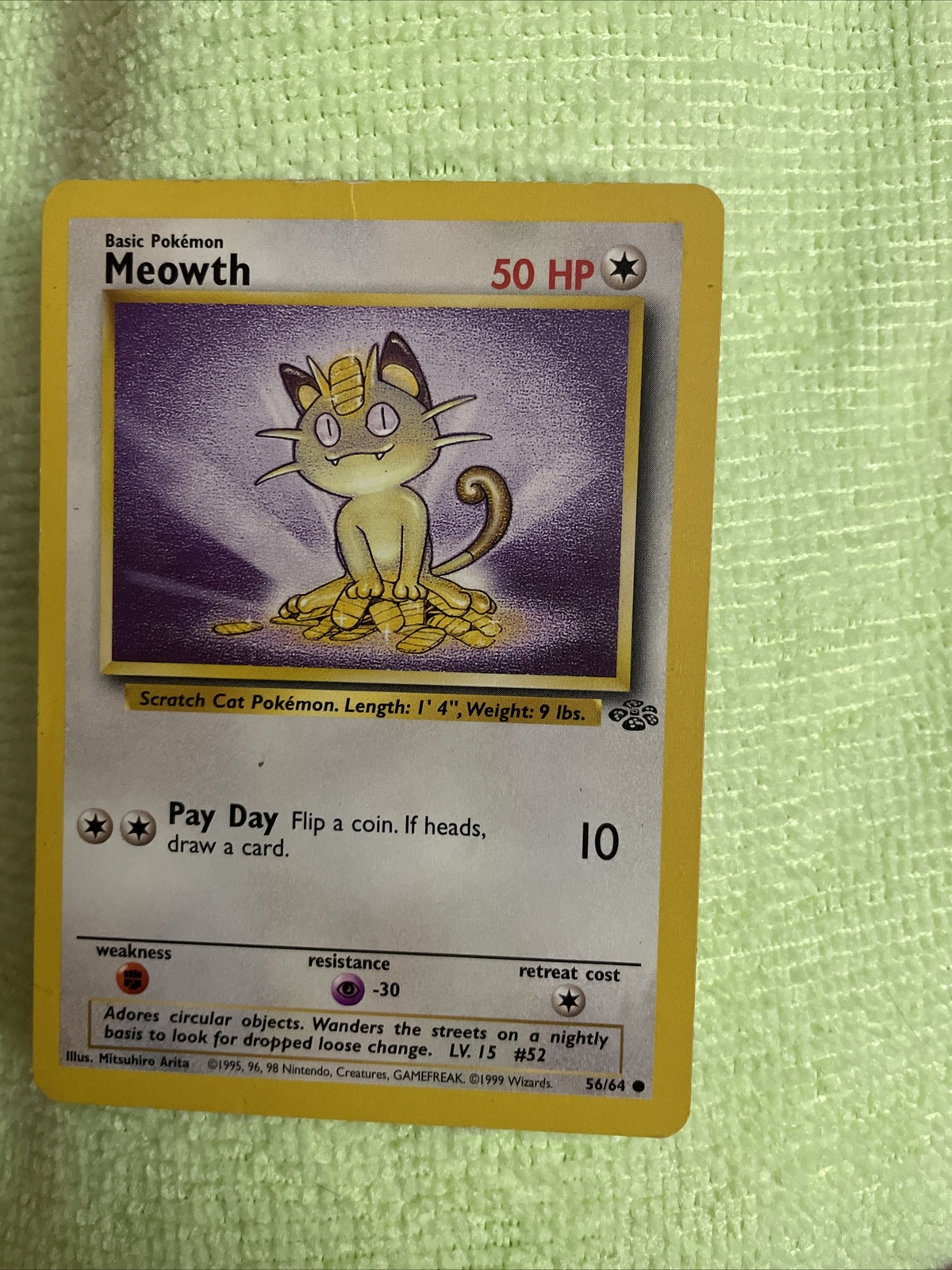 PSA 9 Meowth 1st Edition Jungle 1999 Pokemon Card #56