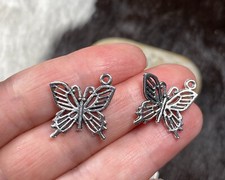 Butterfly Charms DIY Jewelry Making Spring Butterfly Antique Silver 10 pcs 15mm