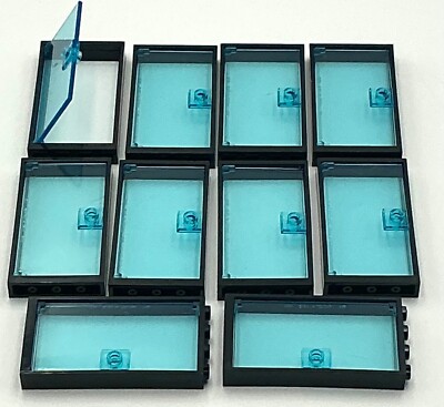 Lego 10 New Black Door Frames 1 x 4 x 6 with Trans-Light Blue Doors Town House