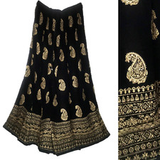 3X To 6X Plus Size Indian Ethnic Black Paisley Maxi Skirt For Women Boho Vtg