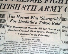 Doolittle Raid James Jimmy JAPAN Bombers OFFICIAL World War II 1943 NY Newspaper