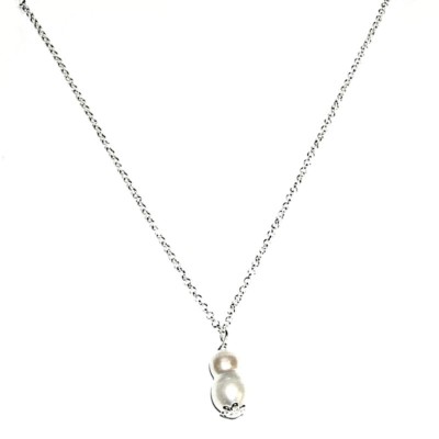 COLLAR de PLATA de LEY con PERLA Cultivada barroca en forma doble 15x7 mm 