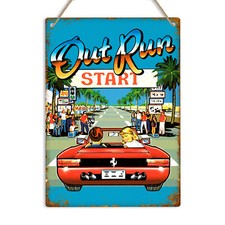 OUT RUN Retro Gaming Vintage Metal Wall Sign Plaque Classic Arcade Sega Man Cave
