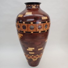 OOAK Malcolm Tibbetts Segmented Turned Hardwood Vessel w/Jasper Portholes 28"
