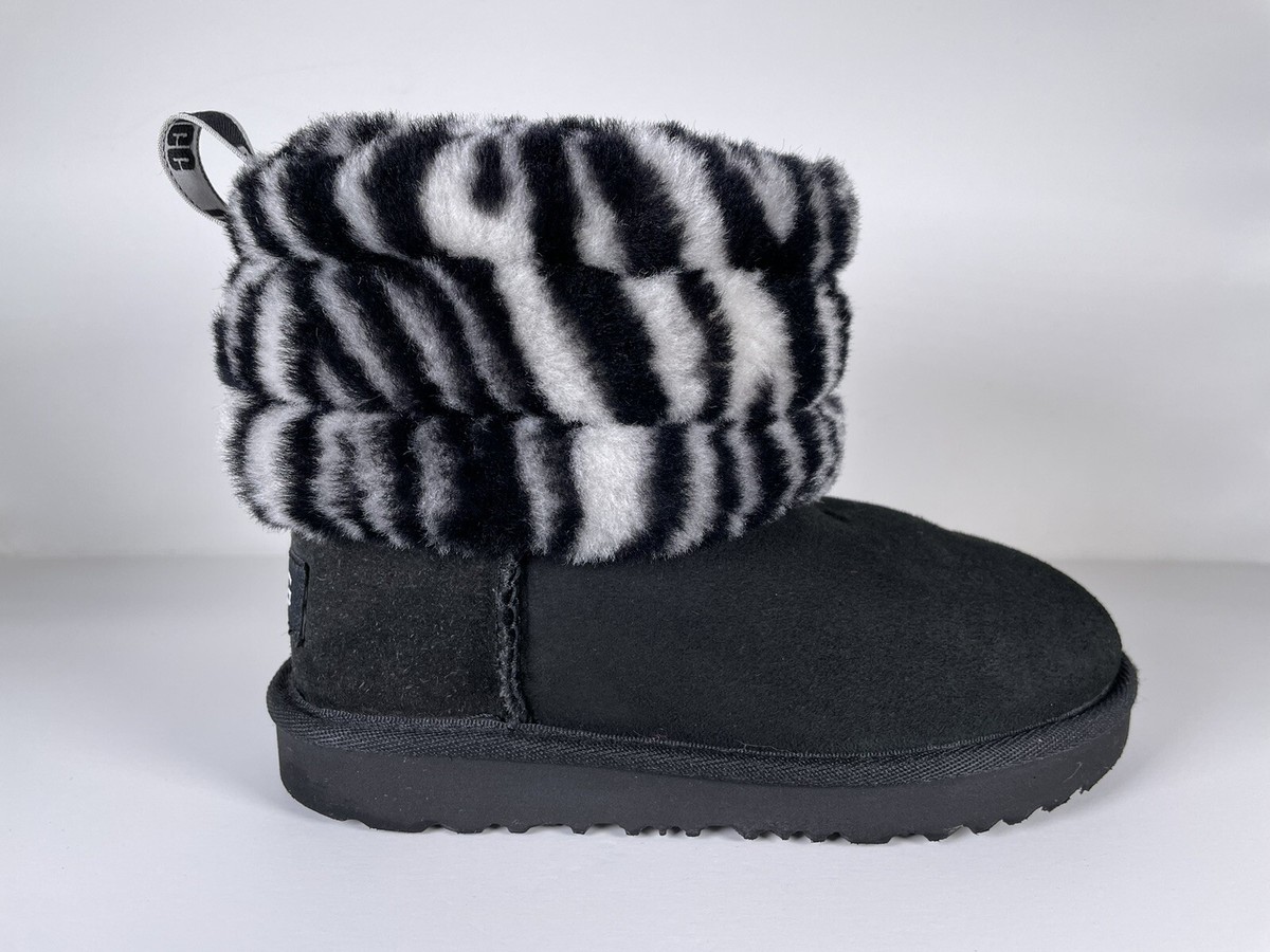 UGG Australia Boots Fluff Mini Quilted Black Zebra Size 11 Toddler