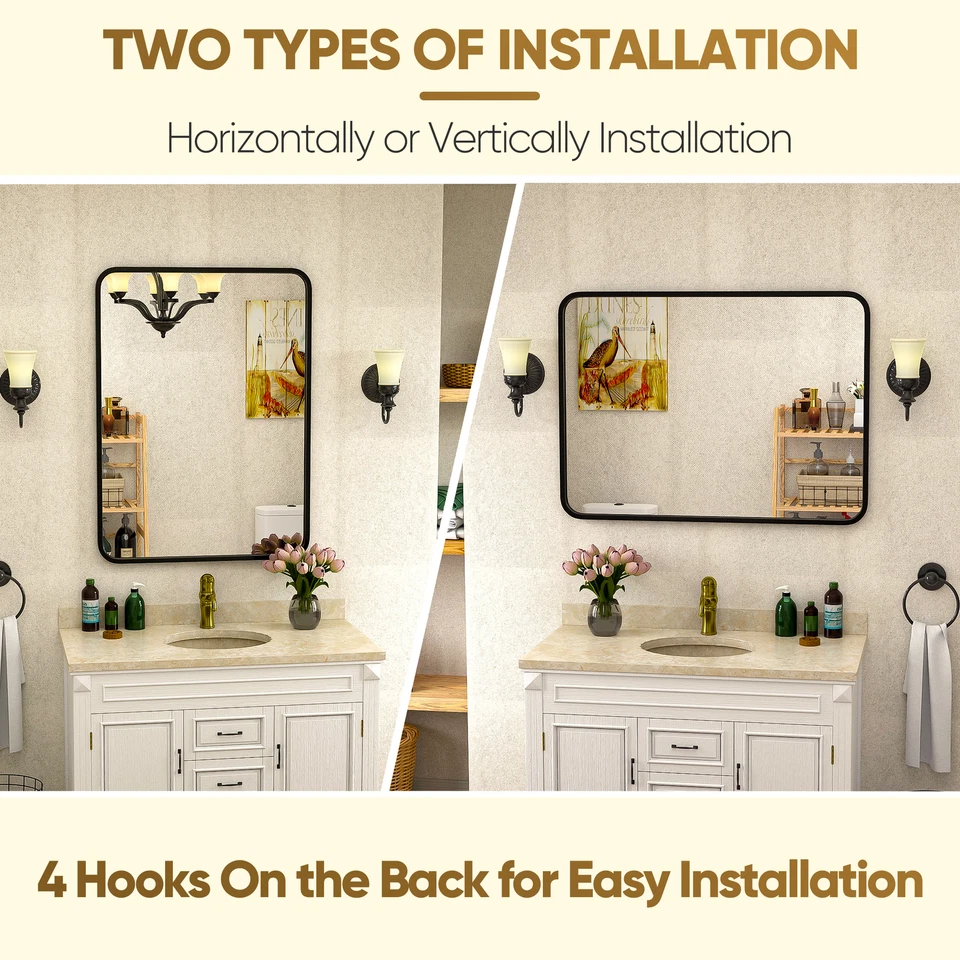 Black Metal Framed Bathroom Mirror for Wall 22x30 Inch Rectangle Vanity Mirror - Image 3 of 4