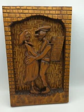 German 3d Relief wood Carving Man Women Bistro Folk Art wall hanging spaetlese 