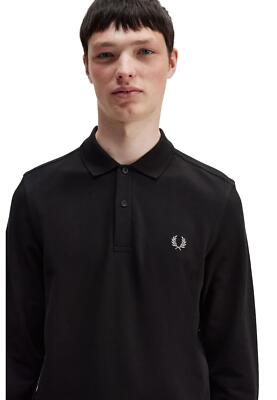 トップス Fred Perry Long Sleeve Ribbed Polo Shirt NWT FRED PERRY LONG-SLEEVED POLO SHIRT BLACK/CHROME M6006 906 | eBay