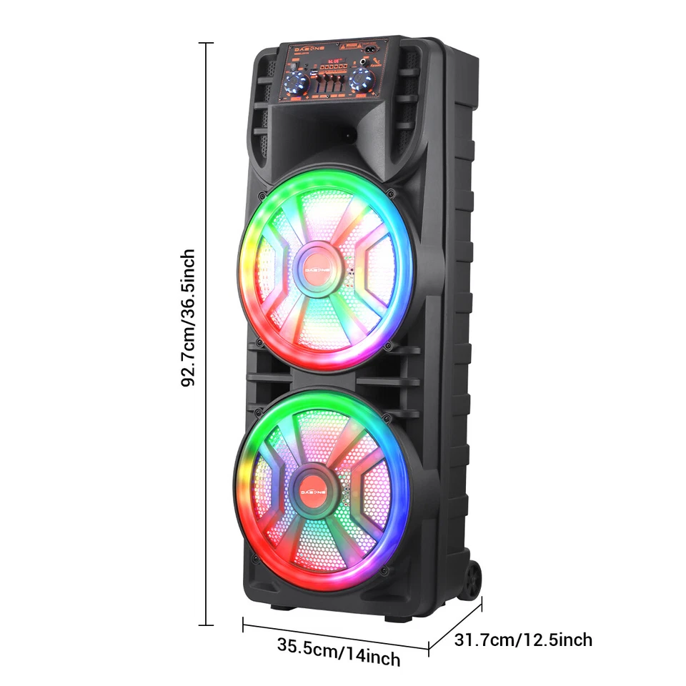 Portable Bluetooth Speaker Dual 12'' Subwoofer FM Heavy Bass Sound Karaoke W/Mic - Image 3 of 4