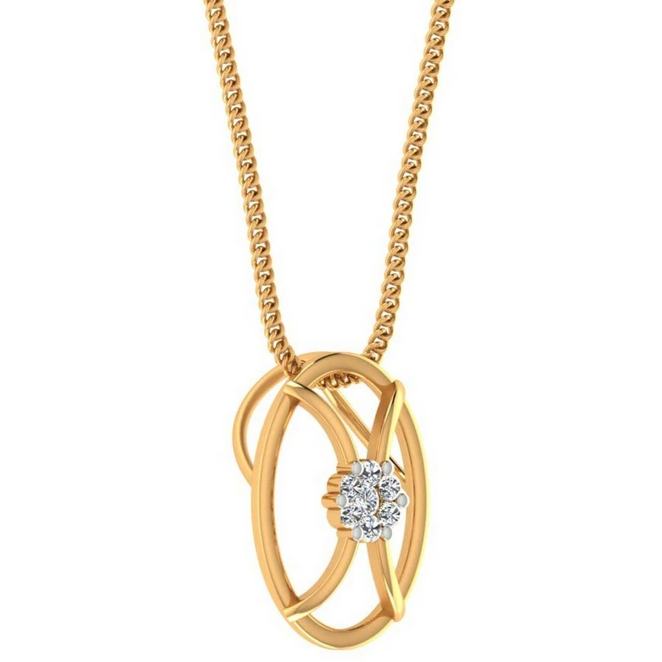 Dije de diamantes naturales para mujer colgante ovalado de oro amarillo de 14 k tamaño 14,90 mm x 10,60 mm Foto 3 de 4