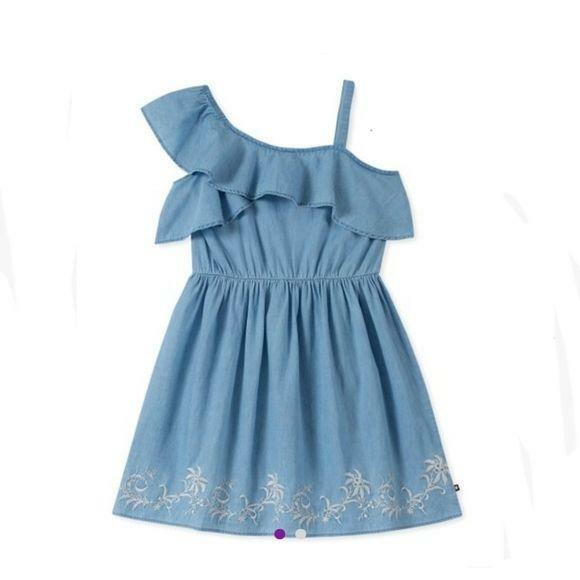 Vestido Lucky Brand Azul Brielle Asimétrico Cuello Volante Niñas Talla S/P