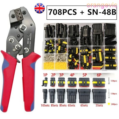 708x Auto KFZ Stecker Set Steckverbindung 1-6 Pin Wasserdicht Kabel Crimpzange