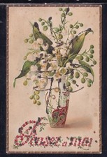Cartolina Augurale Vaso di Fiori Muchetti RILIEVO ZC187