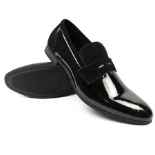 New Men's Black Tuxedo Slip On Patent Suede Bradley Formal Dress Shoes By AZAR