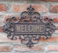 GROSSES T&Uuml;RSCHILD WELCOME ANTIK NOSTALGIE LANDHAUSSTIL SCHILD GUSSEISEN 40cm NEU