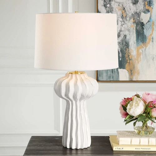 Porcelain Wrenley Table Lamp  Off-White Brass Finish Details ~ Uttermost 30258 - Picture 3 of 8