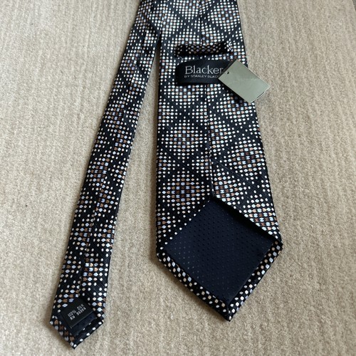 Stanley Blacker Men's Necktie Black Geometric Pattern Silk 57” - Picture 3 of 8