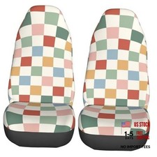 Car Seat Covers Universal 2 Pcs Auto Front 2 Pcs Rainbow Checkerboard Retro