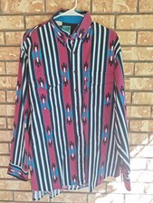 Roper USA Western Shirt XL Red Turquoise Aztec Stripe Long Sleeve Vintage