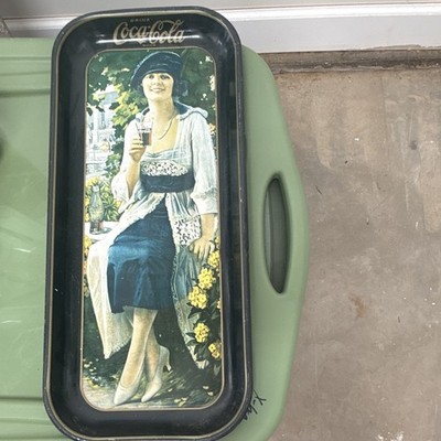 Coca-Cola Soda Advertising Tray Black/Multicolor Scenic Woman Drinking Coke