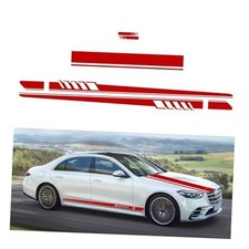 5 PCS Car Hood Stripe Sticker, Vinyl Modified Rearview Mirror Decals, Large Red