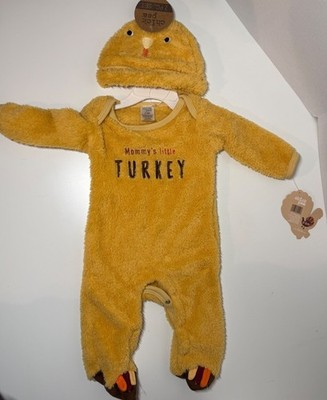 Chick Pea Thanksgiving Mommy's Little Turkey romper warm Holiday footie 0-3m NWT