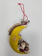 Vtg Crescent Moon Santa & Mrs. Claus  Christmas Ornament Gary Patterson USA 1998