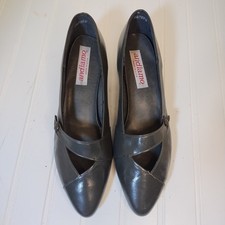 Andiamo Womens 8 WW Gray Leather Low Wedge Pointed Toe Pumps Made in USA Classic
