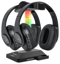 Dual Wireless Headphones for TV Watching with RF Transmitter, Bluetooth Over-