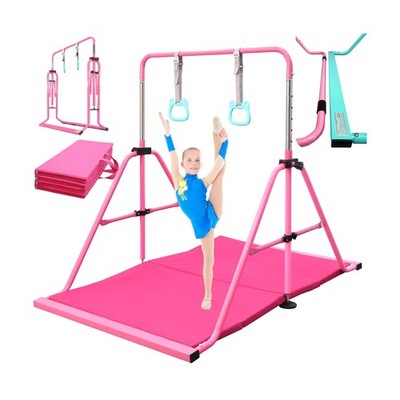 PreGymnastic Folding Gymnastics Bar with Rings, Foldable Kip Bar with Sturdie...