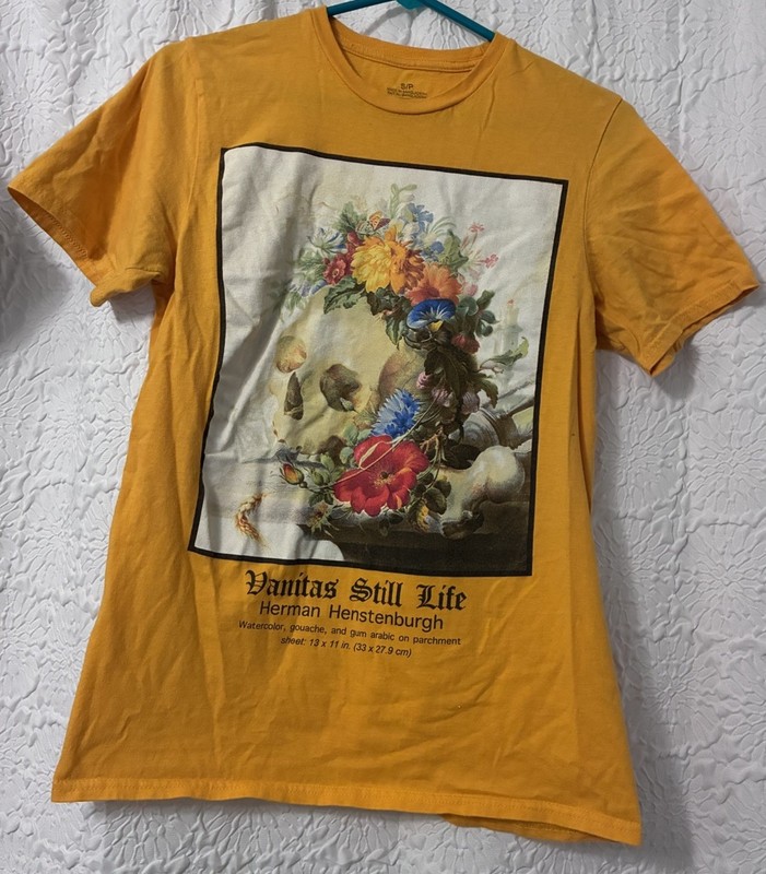 Skull tshirt Vanitas Still Life Herman Henstenburgh flowers painting S/P Size