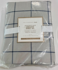 Pottery Barn Teen Organic Boxter Plaid Sheet Set, XL Twin, Gray/Blue