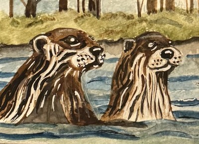 ACEO Original Aquarell von Teri Francis Otter Wildtiere Fluss See Natur