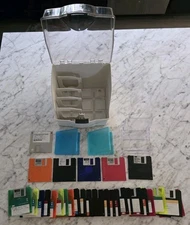 Vintage 3.5" Floppy Disk Lot (32) w/ Fellowes Storage Case Box IBM MAC 3M Used