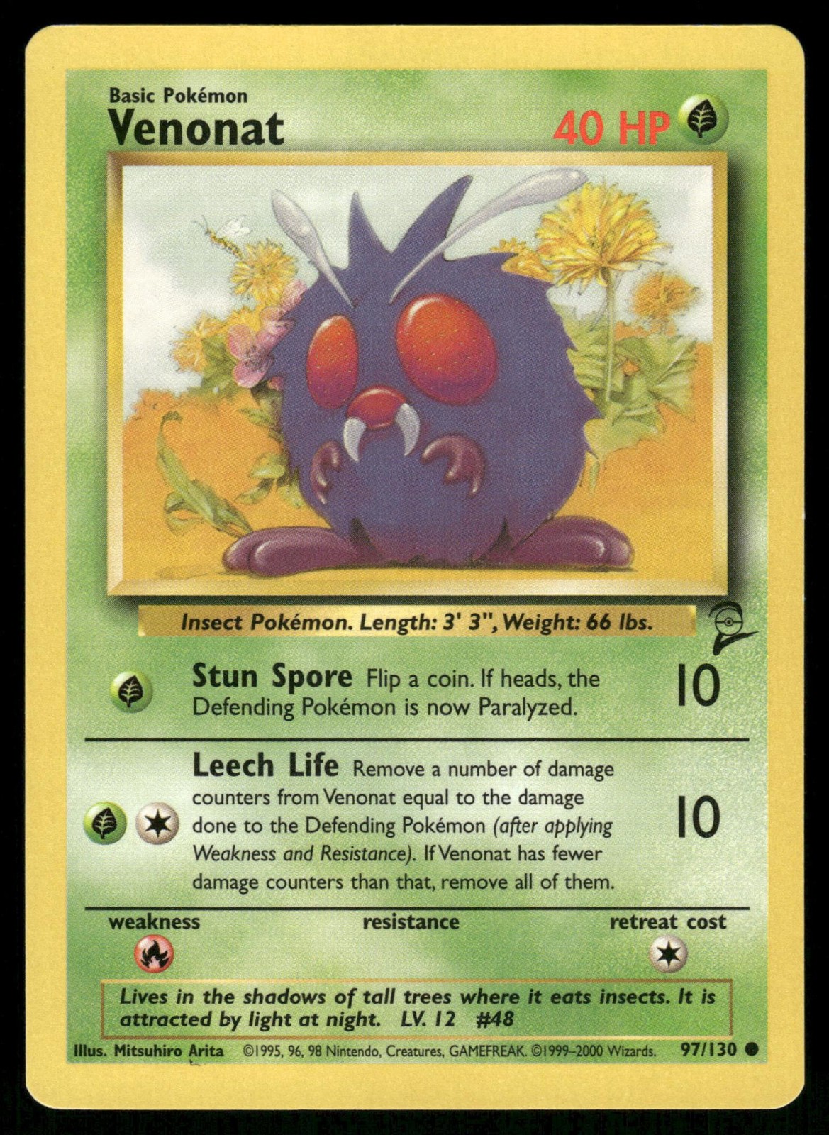 Venonat 97/130 Common Base Set 2 Pokemon Lightly Played