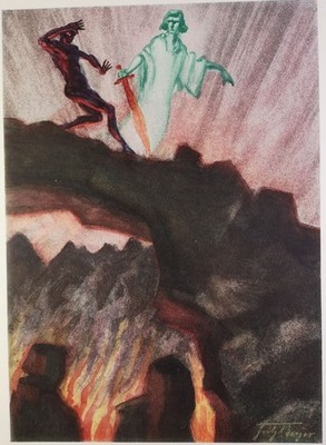 1924 Chromolithograph. ''Who are you to take this terrible path for me
