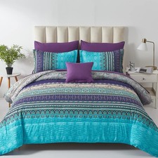 Boho Comforter Set Queen Size 8 Piece Bed in a Bag Bohemian Striped Bedding